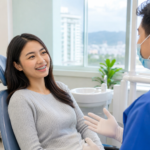 smiling with braces during a dental consultation