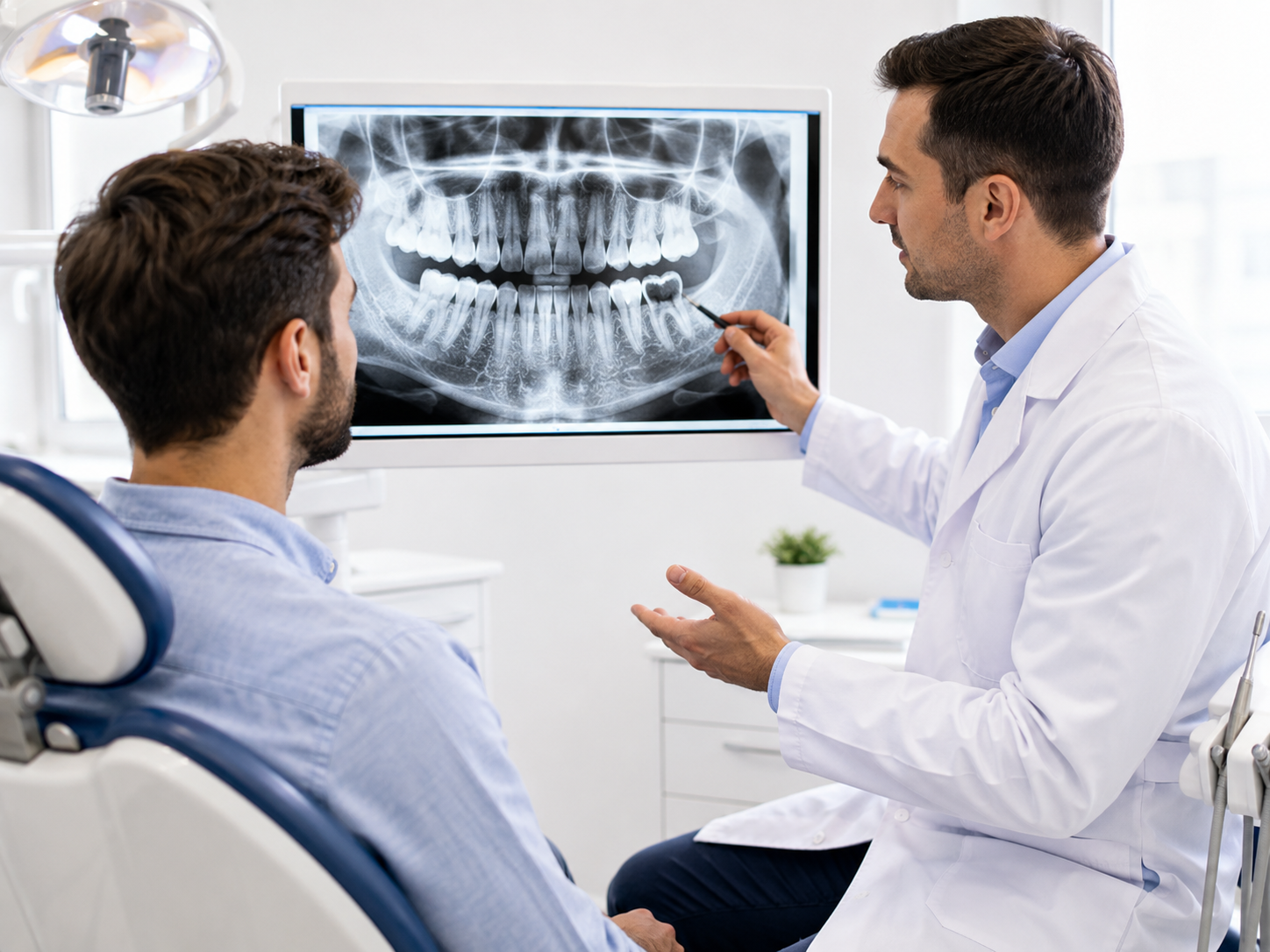 Dentist assessing decayed tooth for root canal or extraction in Malaysia